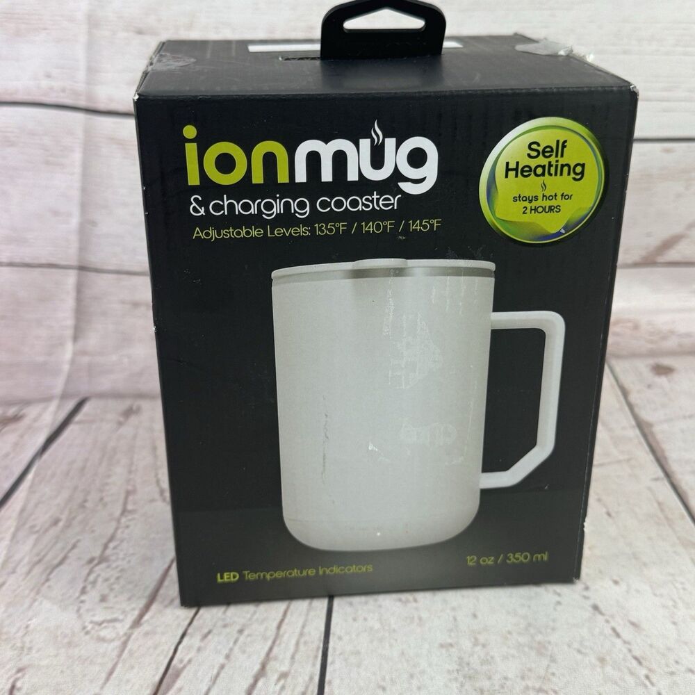 IonMug Self Heating Coffee Mug With Charging Coaster White 12 Oz